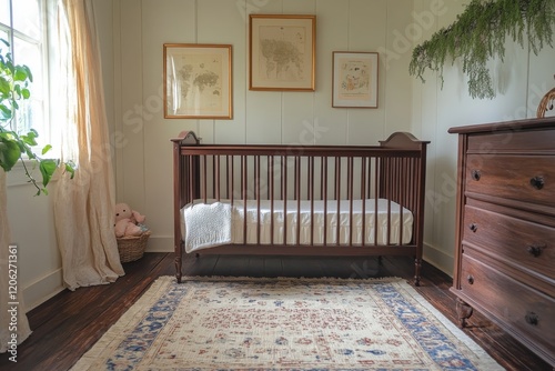 Modern nursery with a cozy atmosphere and natural light in a vibrant yellow room