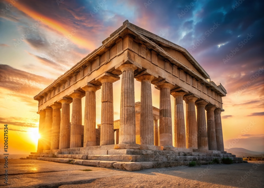 Minimalist Greek Temple Sunrise: Ancient Ruins, Serenity, and Architectural Design Minimalist Greek Temple Sunrise: Ancient Ruins, Serenity, and Architectural Design