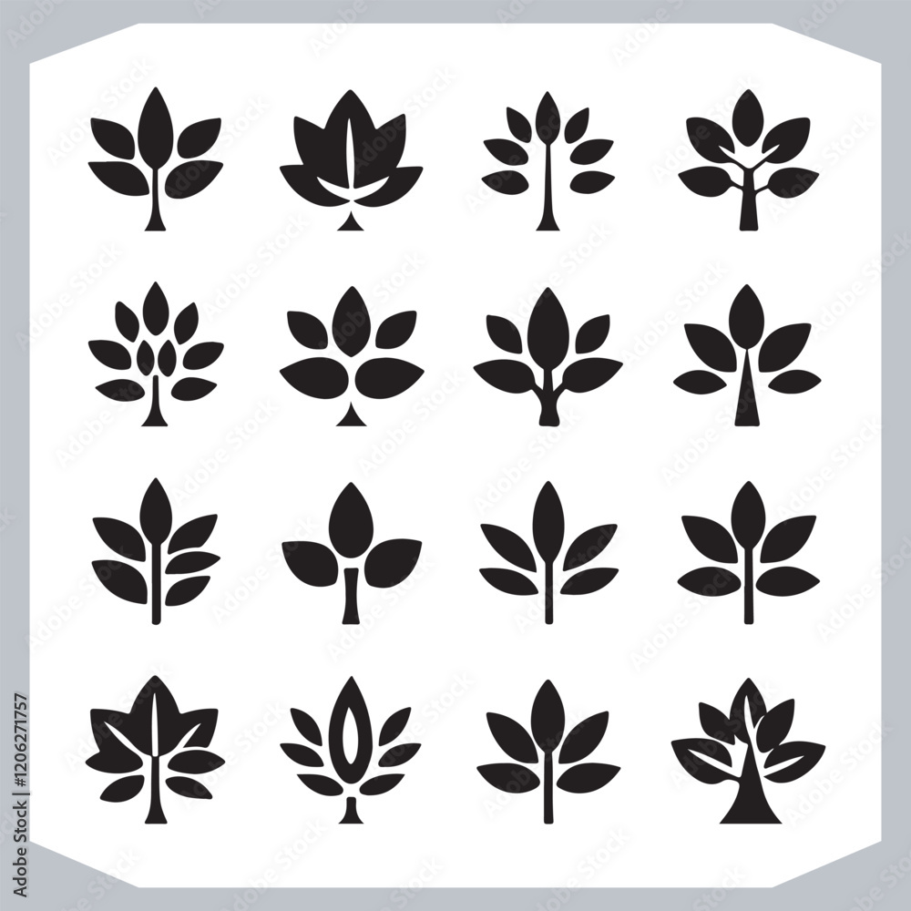Fototapeta premium Elegant Tree Leaf Silhouettes Collection Modern Vector Designs for Creative Projects