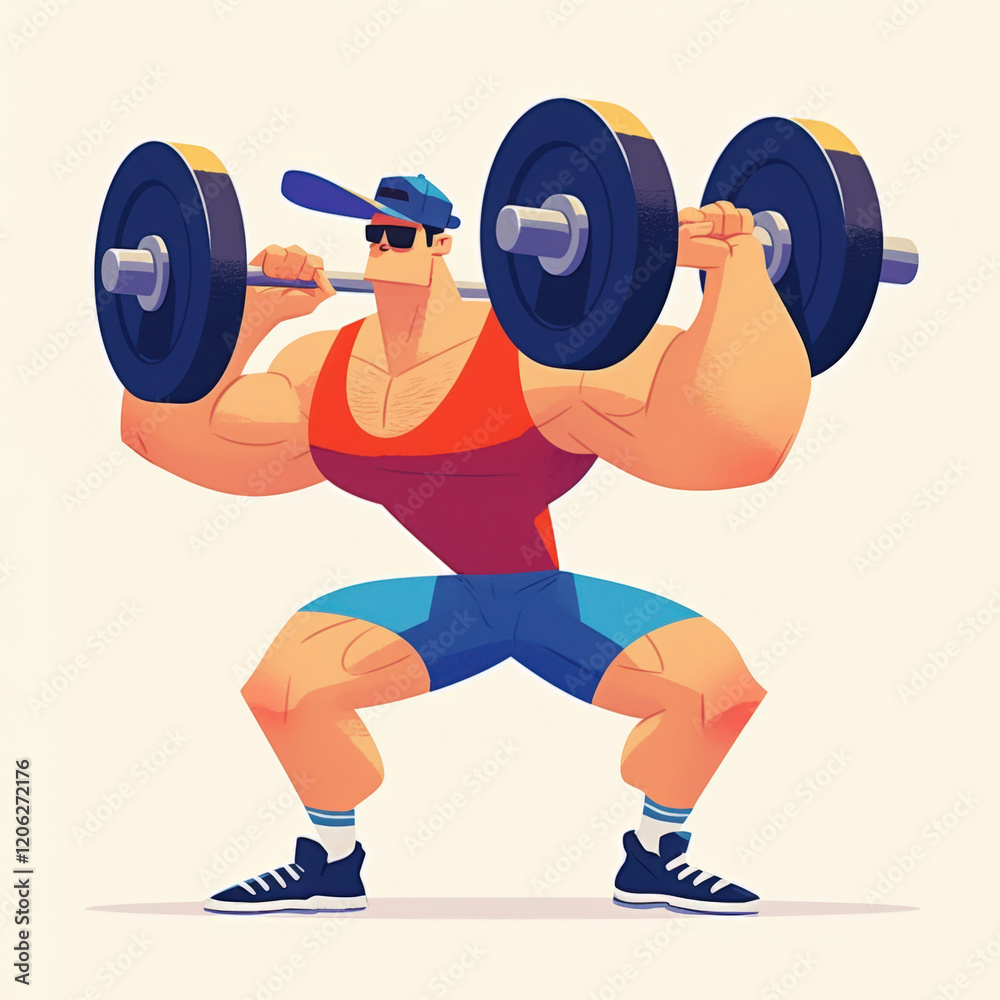 Muscular man lifting weights in a gym setting, showcasing strength and determination while maintaining good posture during squats Muscular man lifting weights in a gym setting, showcasing strength and determination while maintaining good posture during squats