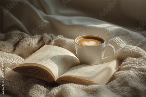 Enjoying a cozy morning with coffee and a book on a warm blanket