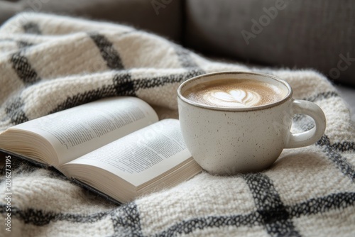 Enjoying a cozy morning with coffee and a book on a warm blanket