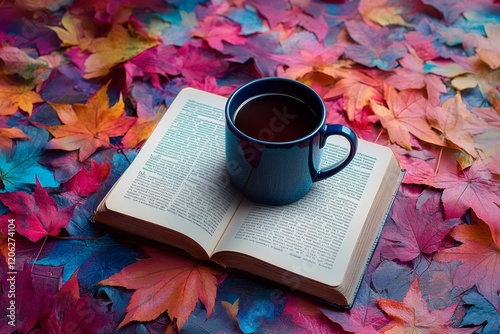 Warm cup of coffee resting on an open book in a cozy study space