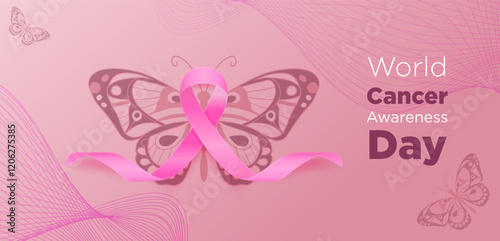 World Cancer Awareness Day With cancer ribbon, Cancer day background