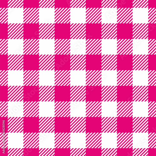 Vibrant pink and white gingham pattern with diagonal stripes. Perfect for fashion, textile design, website backgrounds, and scrapbooking.  Adds a cheerful, modern touch to any project.