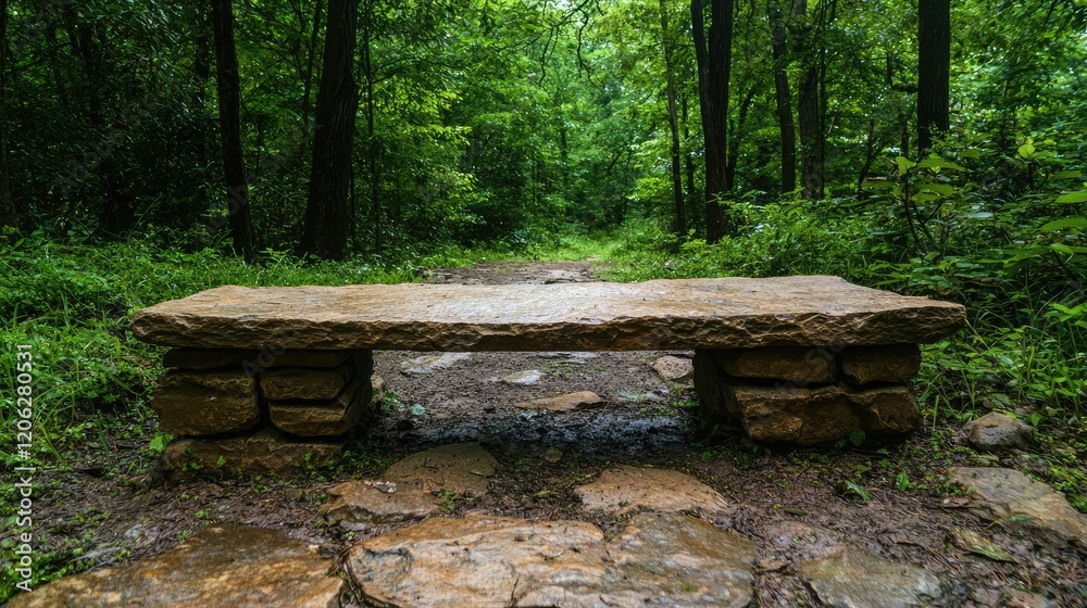Stone bench trail forest nature path rest Stone bench trail forest nature path rest