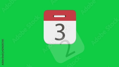 A glowing calendar icon with the number 3 on a green screen, representing scheduling and organization. Perfect for futuristic, creative, and business projects with vibrant visuals.