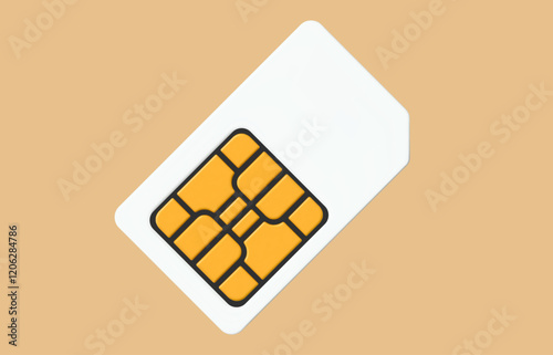 3d sim card icon. White and gold colors. Mobile sim card for gsm network. Stock vector illustration on isolated background.
