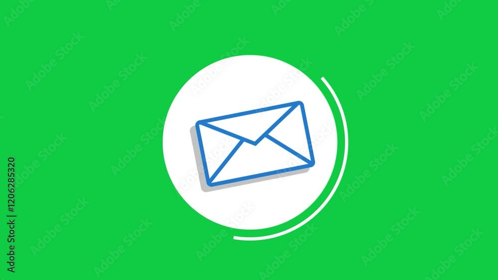 A dynamic blue envelope icon glows on a green screen, symbolizing messaging and email services. Suitable for creative, futuristic, and professional projects with vibrant and glowing.
