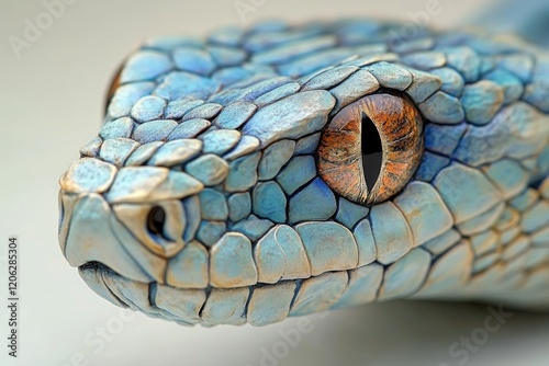 Unique blue snake with detailed scales and striking golden eye in natural hab...