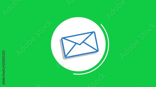 A dynamic blue envelope icon glows on a green screen, symbolizing messaging and email services. Suitable for creative, futuristic, and professional projects with vibrant and glowing.