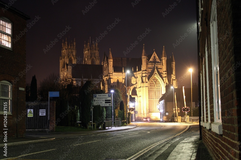 Fototapeta premium Flemingate, Beverley, by night, looking towards the Minster.