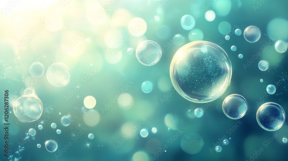custom made wallpaper toronto digitalTranquil Turquoise Background with Floating Soap Bubbles, Bokeh Effect, and Soft Sunlight