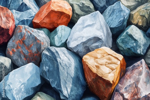 Various colorful stones arranged in an artistic display showcasing natural te...
