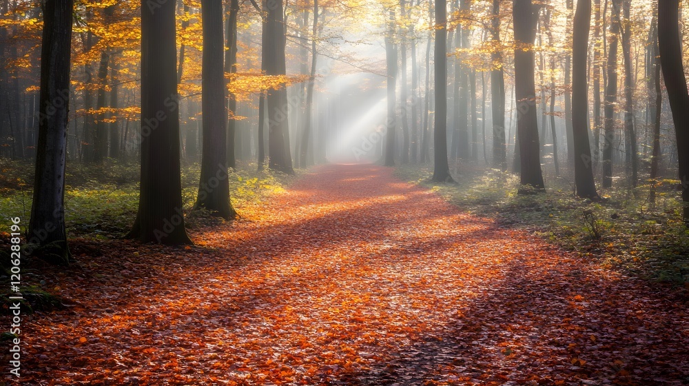 Obraz premium Sunlight streaming through a forest path