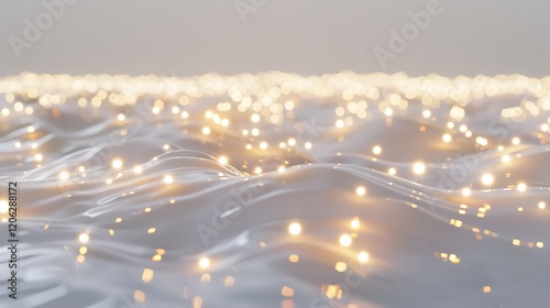 A burst of soft glowing lights scattered randomly on a clean white backdrop photo