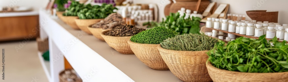 Traditional wellness clinic with an array of herbal medicines Traditional wellness clinic with an array of herbal medicines