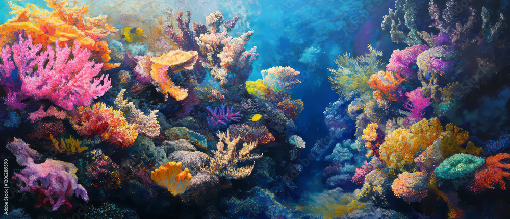 Vibrant coral reefs showcasing intricate structures and diverse marine life underwater Vibrant coral reefs showcasing intricate structures and diverse marine life underwater