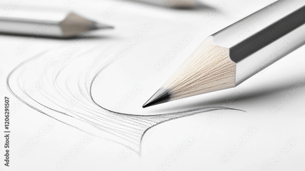 Naklejka premium Graphite pencil sketching delicate lines on white paper Art tools