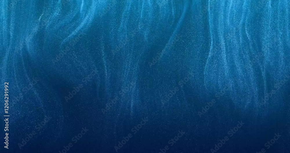 Flowing tendrils of particles rising downwards on a blue background. Smooth, ethereal motion, ideal for use in motion graphics, Suitable as a seamless video loop for visual effects.