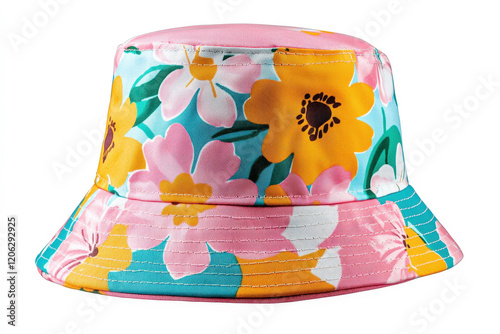 Colorful bucket hat featuring floral patterns in vibrant hues suitable for sunny days at the beach or casual outings in the garden photo