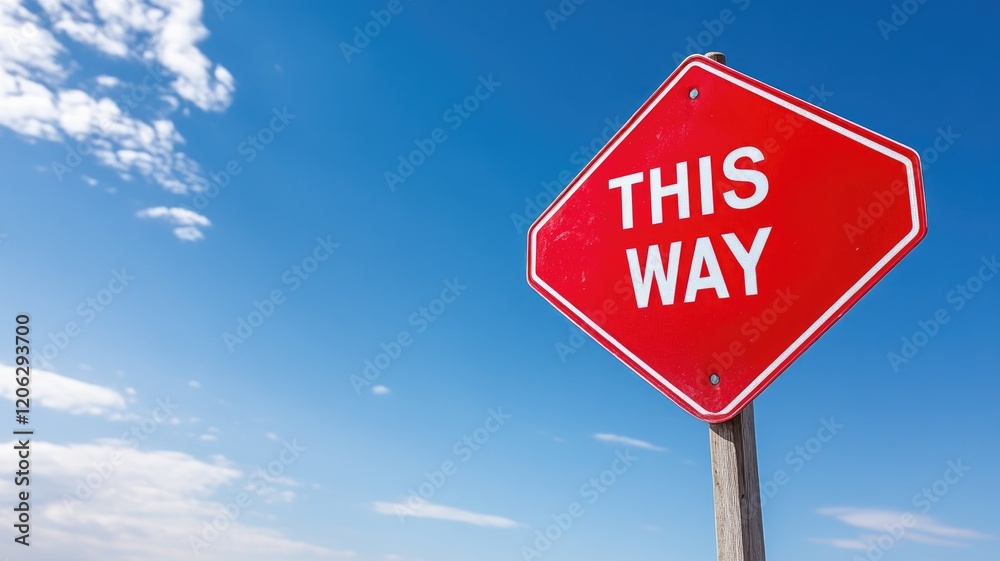 Red direction sign with Red direction sign with