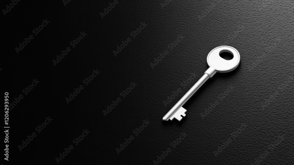 Metal key lies on dark textured surface Metal key lies on dark textured surface