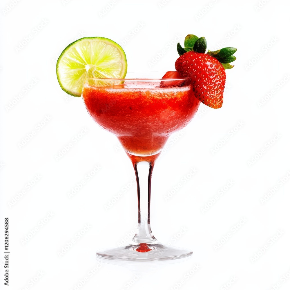 A fruity and refreshing Strawberry Daiquiri cocktail with rum, fresh strawberries, lime juice A fruity and refreshing Strawberry Daiquiri cocktail with rum, fresh strawberries, lime juice