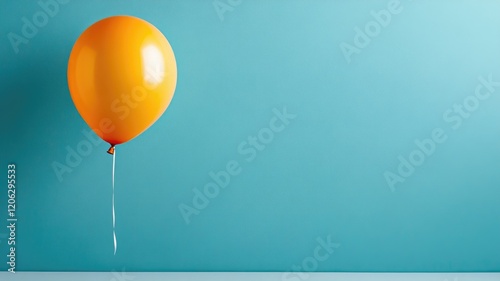 Bright orange balloon floating against blue background