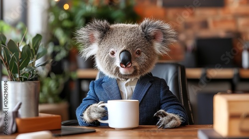 Wallpaper Mural Koala enjoys coffee in a business suit setting Torontodigital.ca