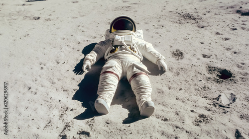 Astronaut dead on the planet surface. Decay on space concept
