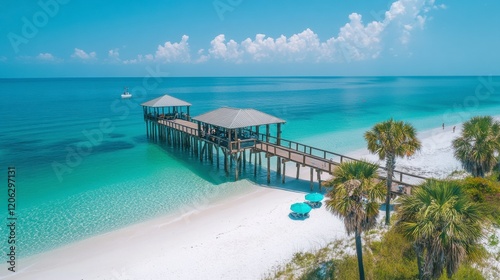 Fototapeta Naklejka Na Ścianę i Meble -  la mer bleu azur des maldives, les plages de sable blanc et les palmiers, le soleil brille dessus. la plage est recouverte de sable fin, entourée d'eau cristalline