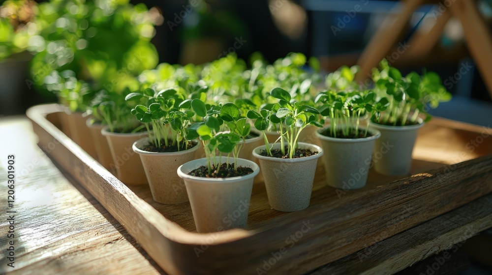 cups with seedlings. Selective focus cups with seedlings. Selective focus