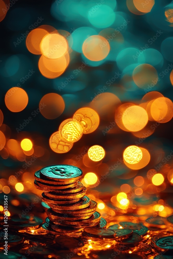 Obraz premium Close-up of a stack of gold coins. Selective focus