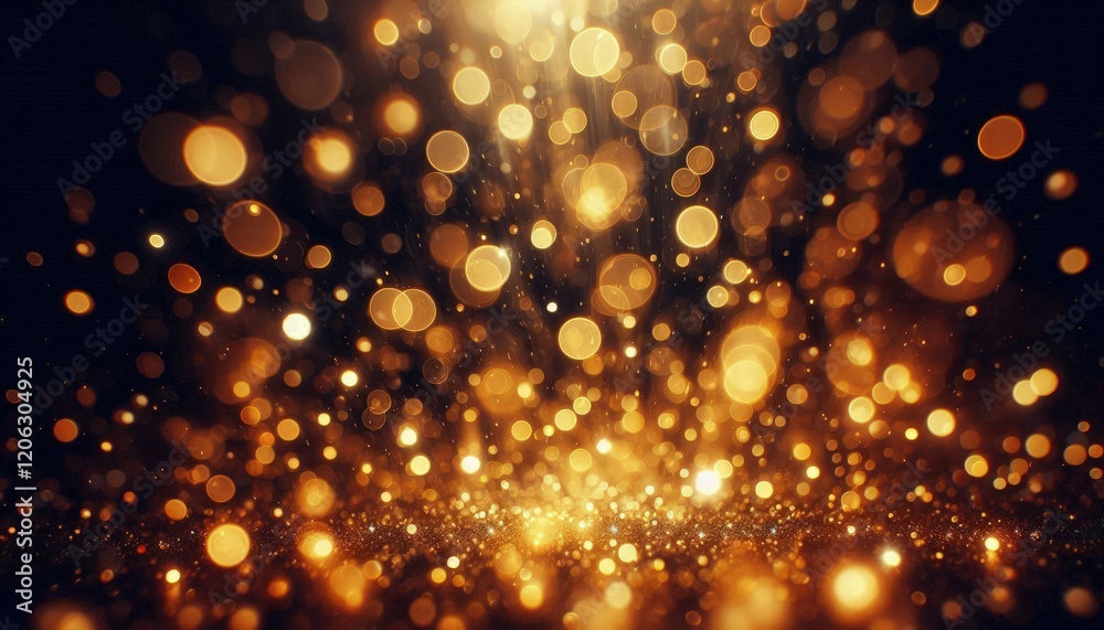 Golden bokeh blur abstract background with soft shimmering lights, perfect for festive designs, elegant visual effects, and luxurious event backdrops.