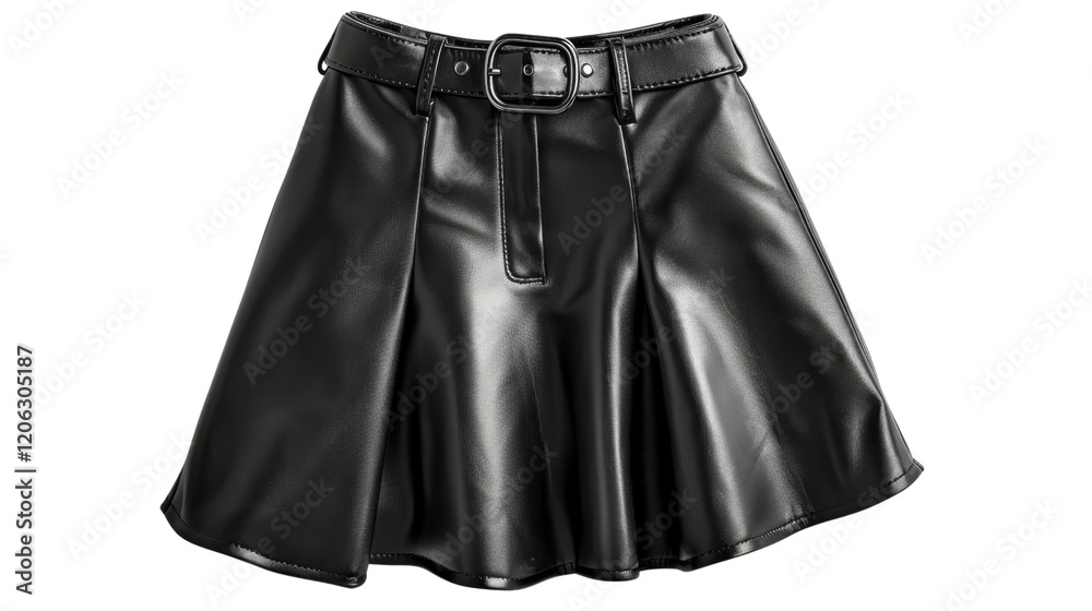 Leather black mini skirt single on transparent background