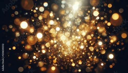 Golden bokeh blur abstract background with soft shimmering lights, perfect for festive designs, elegant visual effects, and luxurious event backdrops.