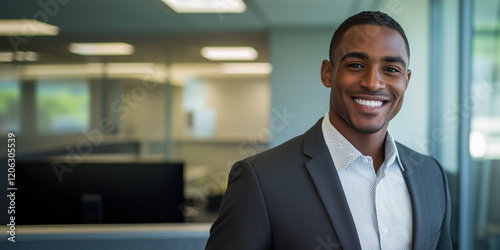 Wallpaper Mural businessman, attractive man , smile, suit jacket and modern office background Torontodigital.ca