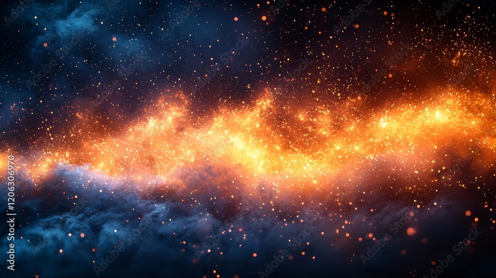 Fototapeta premium Abstract cosmic landscape with glowing orange and blue hues