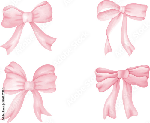 Watercolor pink coquette ribbon for invitation and textile asset. Vector  illustration