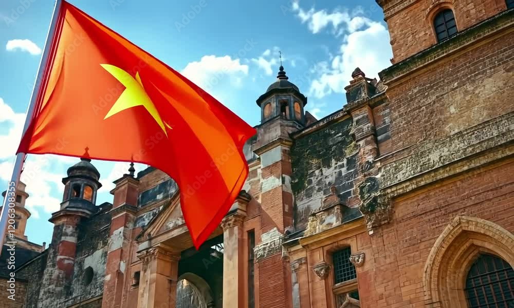 Vietnam national flag HD footage. Vietnam national flag on flagpole video