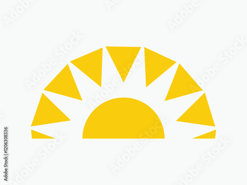 Yellow half sun icon, including shining rays, sunset designs, solar energy, and star-inspired illustrations. Perfect for representing warmth, tanning, and bright energy.