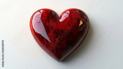 3D red heart isolated on white background. 3D rendering of a velvety heart