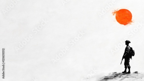 Soldier silhouette with bright red sun in background