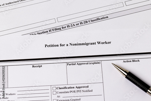 Nonimmigrant worker visa application documents. H-2A temporary agriculture worker, foreign worker farmworker shortage concept.  photo