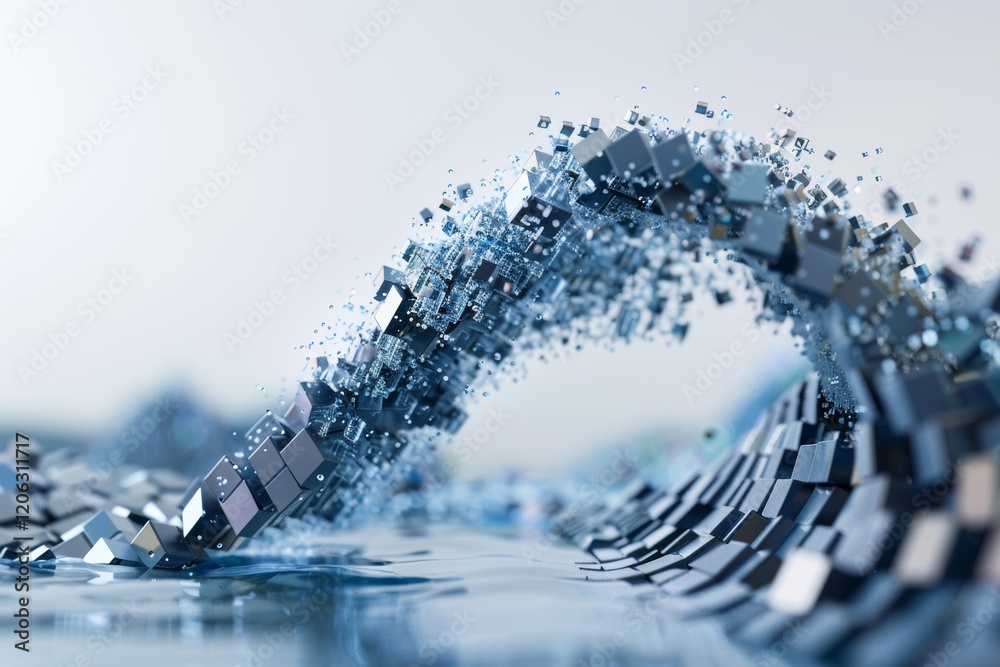A wave made of flowing blocks representing fluid blockchain transactions A wave made of flowing blocks representing fluid blockchain transactions