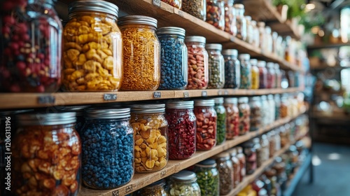 Wallpaper Mural Rows of colorful jars in a rustic pantry setting Torontodigital.ca