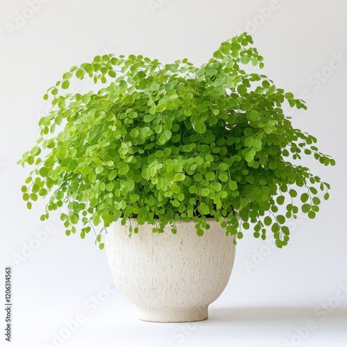 Lush adiantum raddianum in white ceramic pot on minimalistic background photo