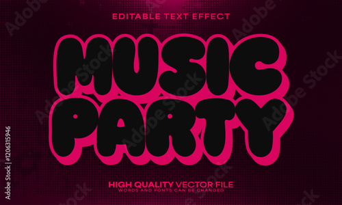 Music text effect, editable text effect and party 3d font style bold shadow retro poster design