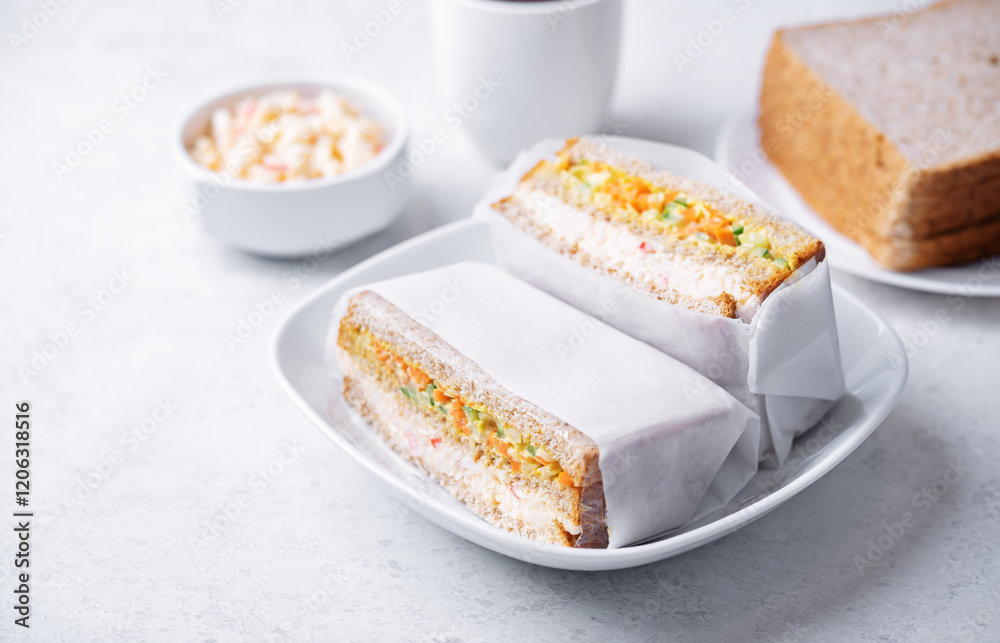 Egg crab salad vegetables japanese sandwich Egg crab salad vegetables japanese sandwich